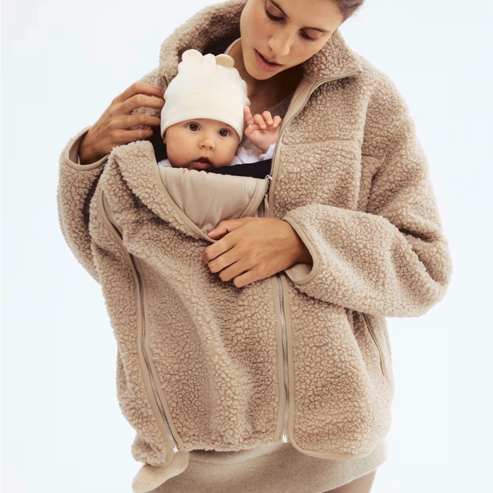 H&M Mama before & after babywearing fleece jacket